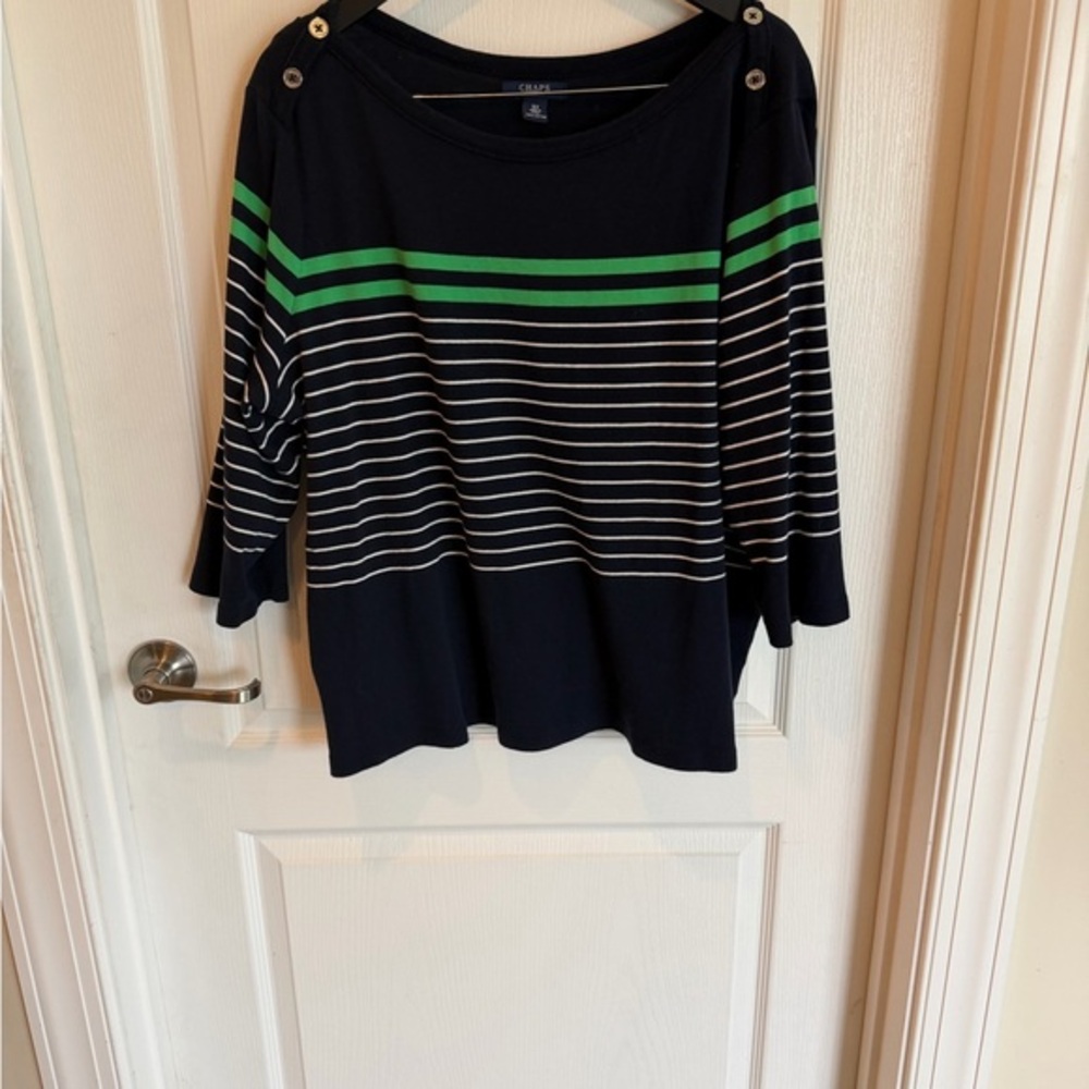 Chaps Navy Cotton Top with Stripes